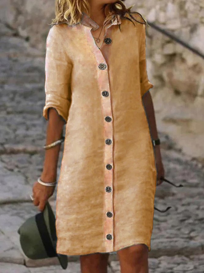 Women's Half-Sleeve V-Neck Button-Front Shirt Dress (photo 10)
