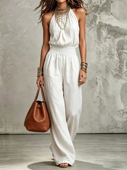 Women's Sleeveless Halter Backless Wide-Leg Jumpsuit (photo 7)