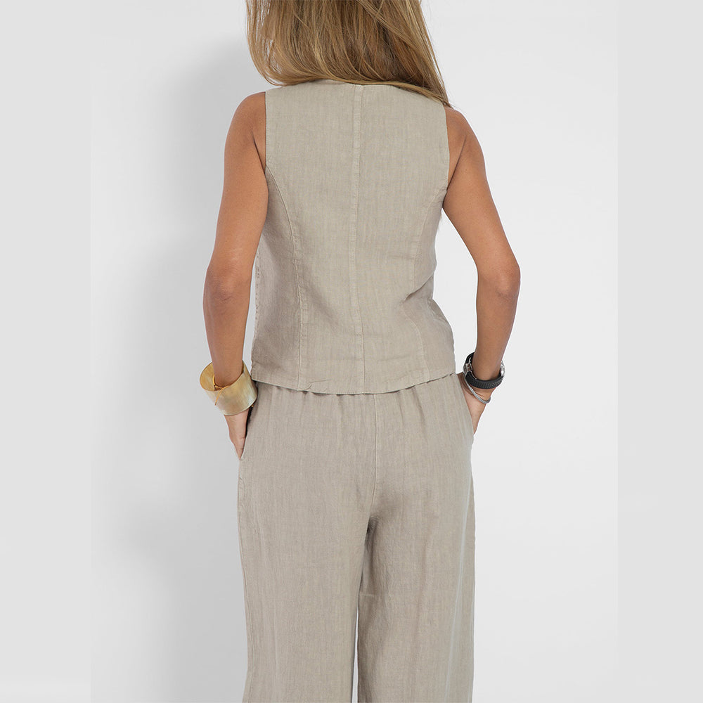 Women's Sleeveless V-Neck Vest and Straight Pants Set (photo 2)