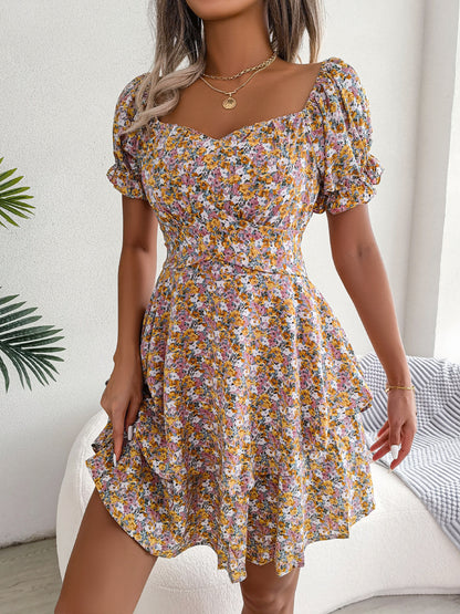 Women's Floral Short-Sleeve Ruffle Mini Dress (photo 18)