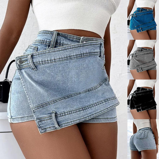 Women's High-Waist Asymmetric Denim Skort