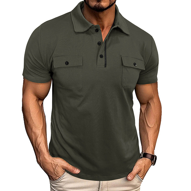 Men's Lapel Button Polo Shirt with Pocket (photo 9)
