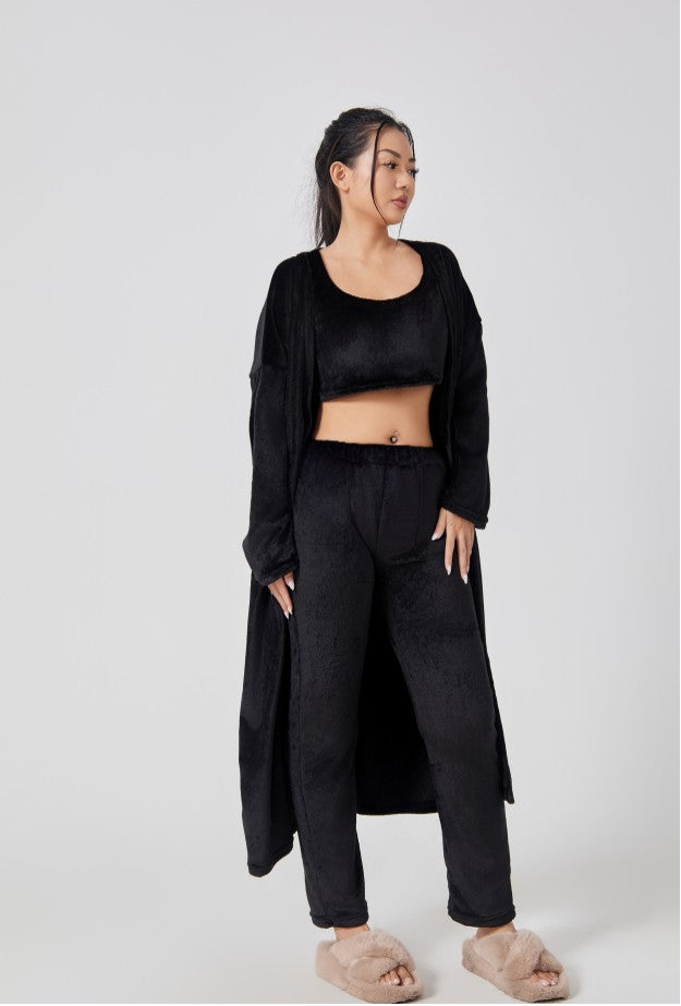 Women's 3-Piece Knit Lounge Set: Crop Top, Wide-Leg Pants and Cardigan (photo 11)