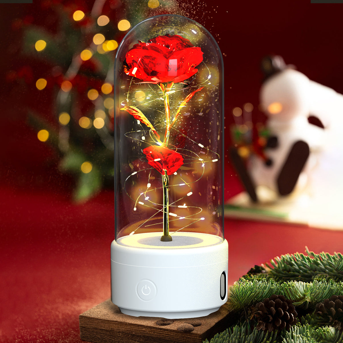 Preserved Rose LED Light and Bluetooth Speaker in Glass Dome (photo 8)