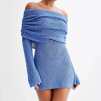 Women's Off-Shoulder Fuzzy Knit Mini Dress (photo 2)