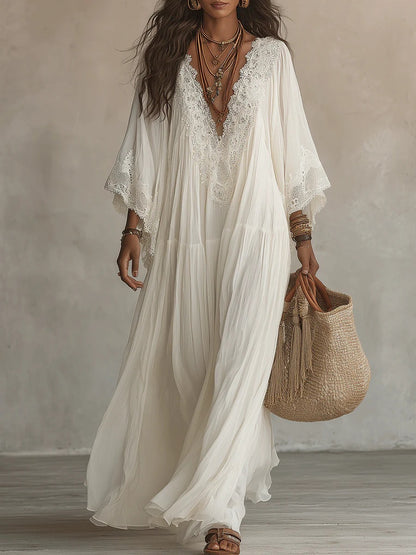 Women's V-Neck Maxi Dress with Lace Trim (photo 7)