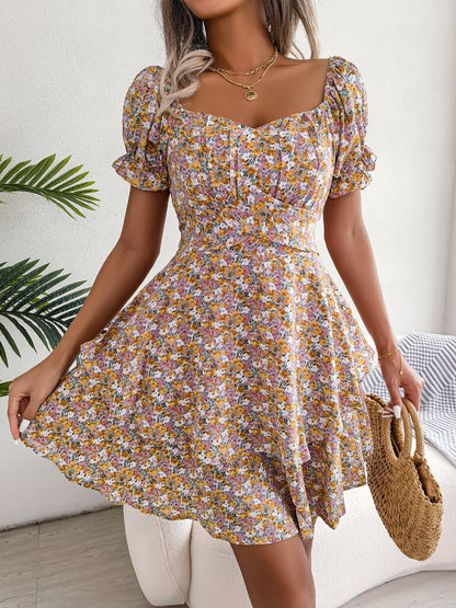 Women's Floral Short-Sleeve Ruffle Mini Dress (photo 22)