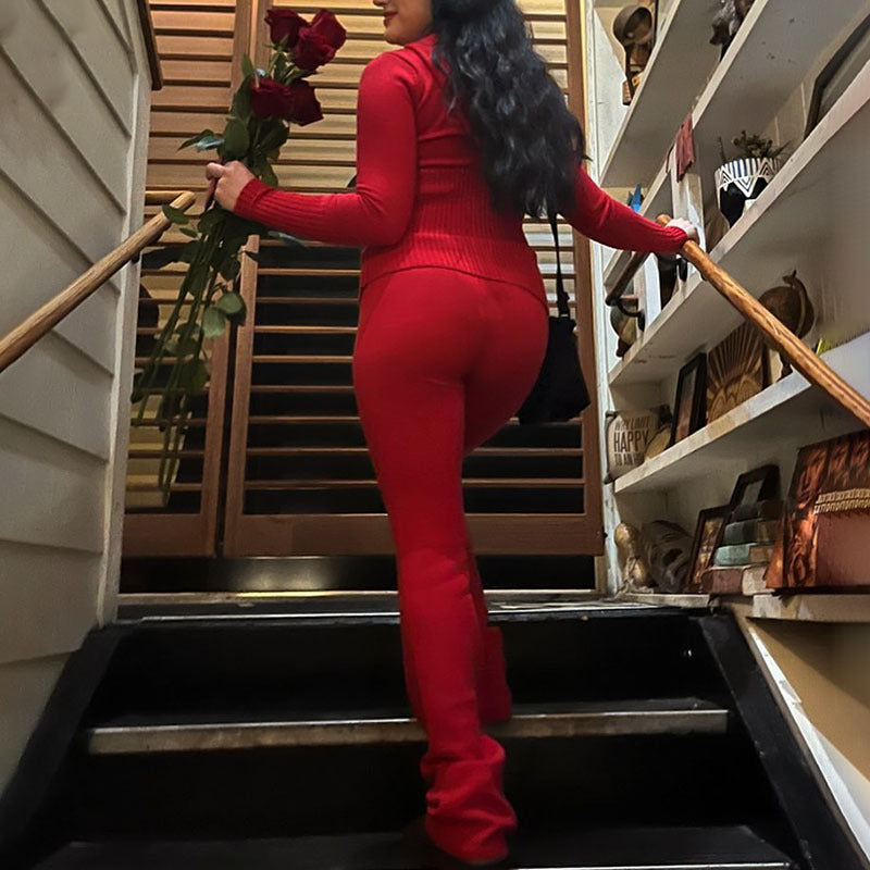 Women's Zip-Up Hoodie and High-Waist Pants Set (photo 9)