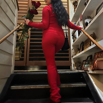 Women's Zip-Up Hoodie and High-Waist Pants Set (photo 9)