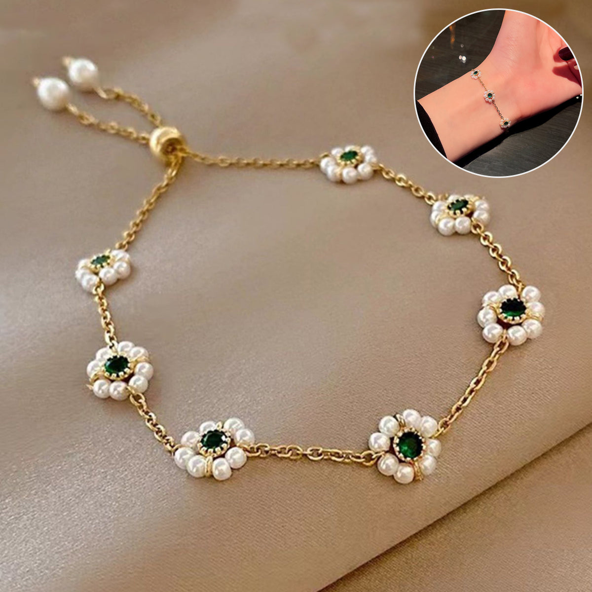 Faux Pearl Flower Adjustable Bracelet