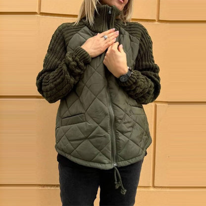 Women's Padded Stand-Collar Zip Jacket with Knit Panels (photo 8)