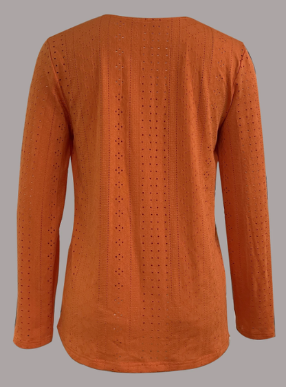 Women's V-Neck Long-Sleeve Blouse with Decorative Buttons (photo 4)