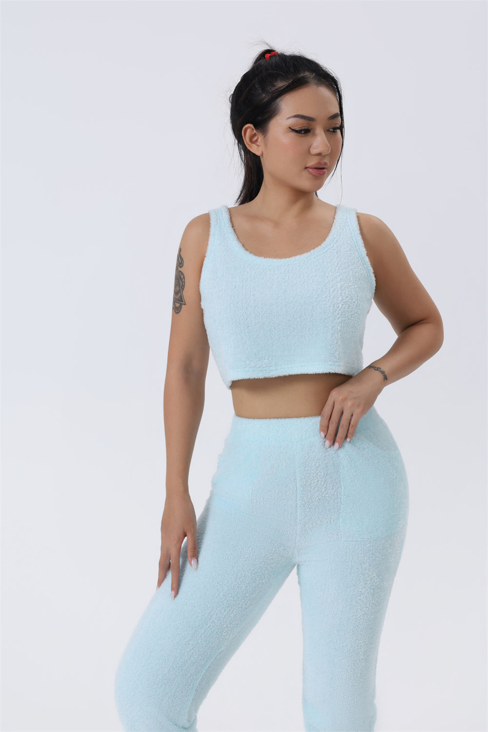 Women's 3-Piece Knit Lounge Set: Crop Top, Wide-Leg Pants and Cardigan (photo 2)