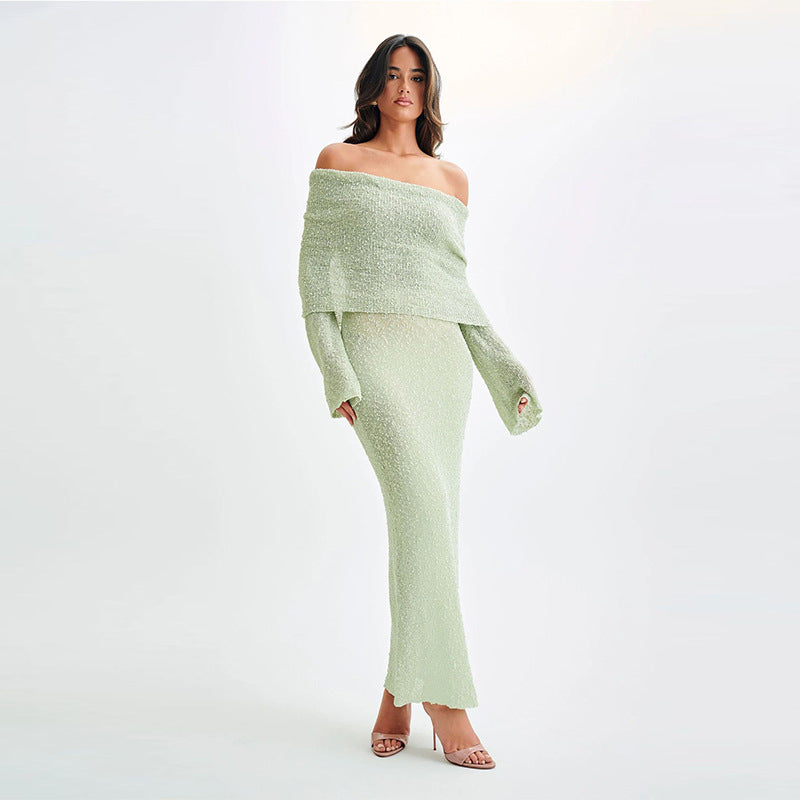 Women's One-Shoulder Long-Sleeve Knit Maxi Dress (photo 16)