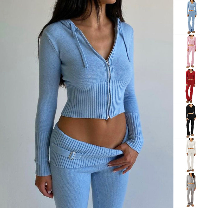 Women's Zip-Up Hoodie and High-Waist Pants Set