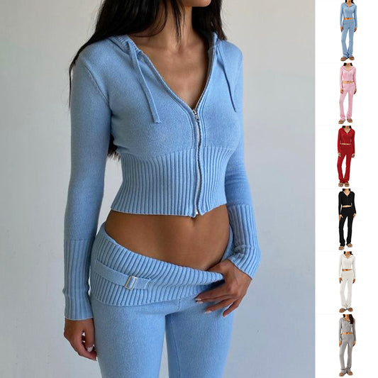 Women's Zip-Up Hoodie and High-Waist Pants Set