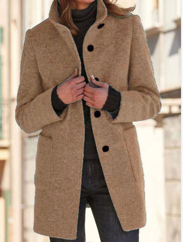 Women's Stand-Collar Button Coat with Pockets (photo 12)
