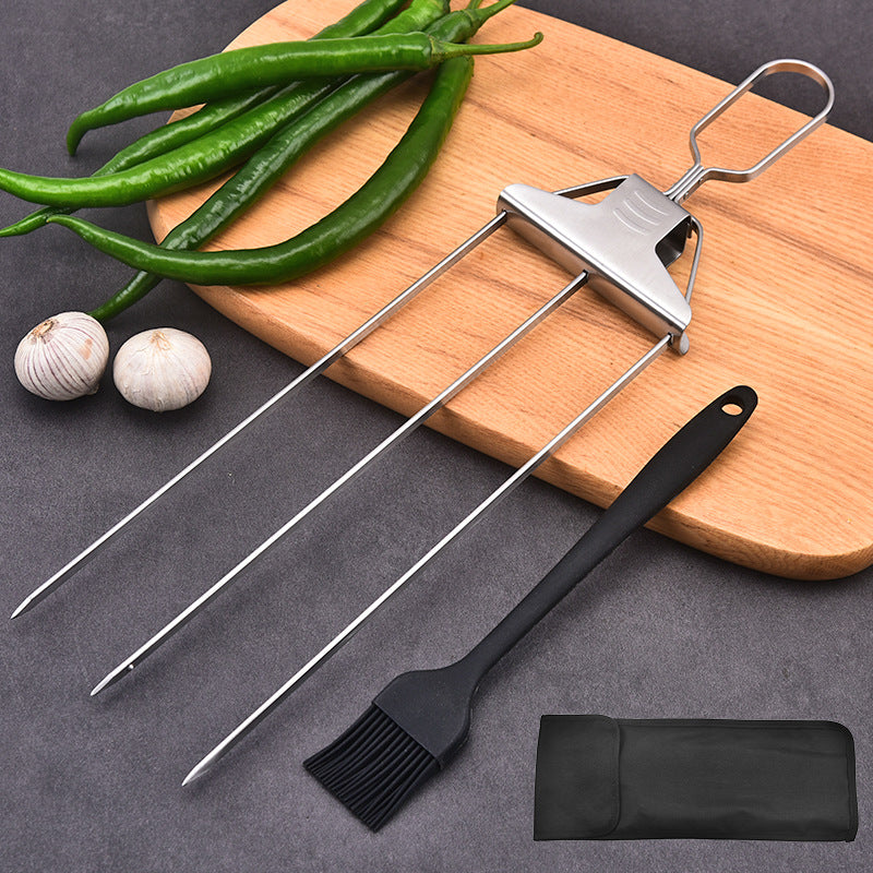 3-Prong Stainless Steel BBQ Skewer Forks (photo 2)