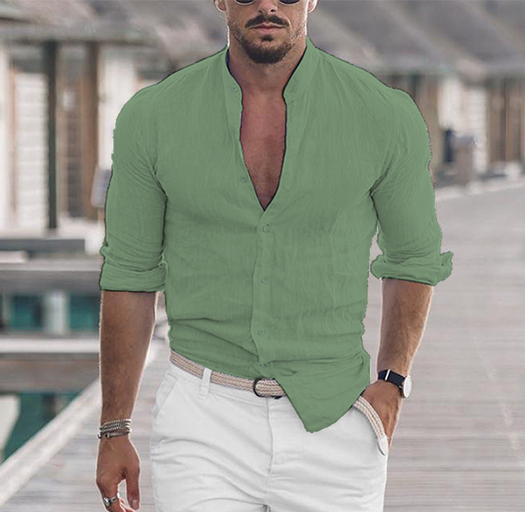 Men's Long-Sleeve Button Shirt, Solid Colors (photo 8)