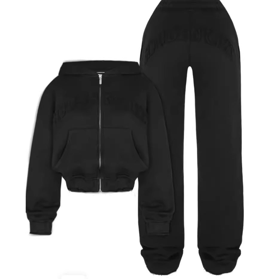Women's Zip-Up Hooded Crop Sweatshirt and Drawstring Pants Set (photo 3)