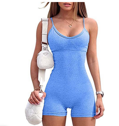 Women's Spaghetti Strap Workout Shorts Romper (photo 12)