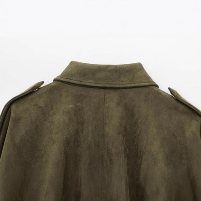 Faux Suede Zip-Up Jacket with Matching Pants and Skirt Options (photo 6)