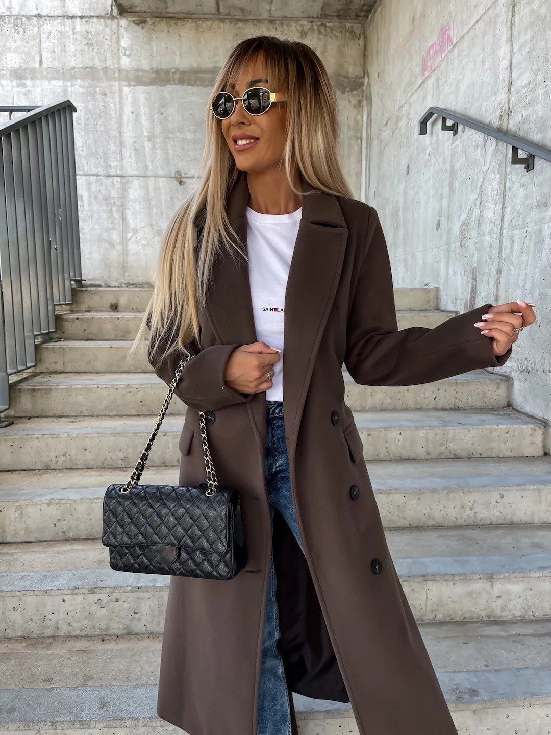 Women's Double-Breasted Belted Long Coat (photo 8)