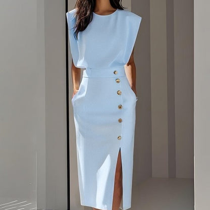 Women's Sleeveless Button-Front Midi Dress with Slit (photo 8)