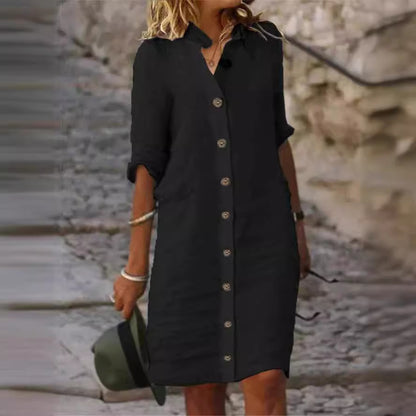 Women's Half-Sleeve V-Neck Button-Front Shirt Dress (photo 4)