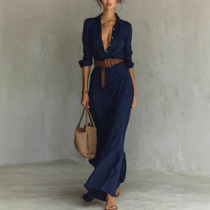 Women's Asymmetric Button-Front Shirt Dress with Belt (photo 4)