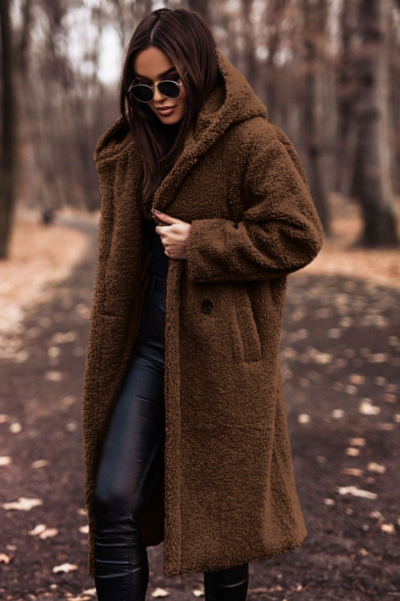 Women's Long Hooded Faux Fleece Teddy Coat (photo 9)