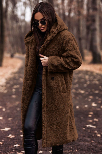 Women's Long Hooded Faux Fleece Teddy Coat (photo 9)