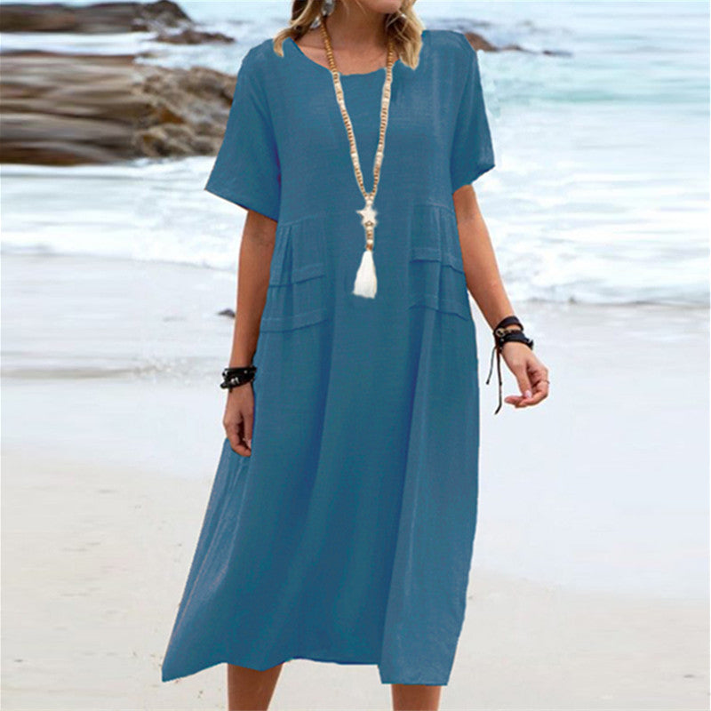 Women's Short-Sleeve Loose Midi Dress (photo 7)
