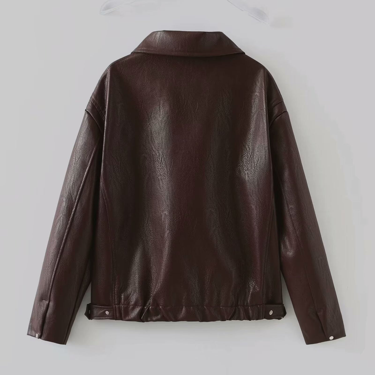 Women's Faux Leather Lapel Zip Jacket (photo 9)