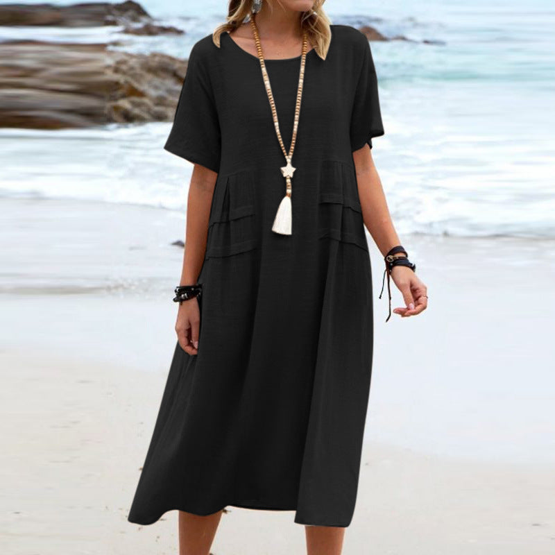 Women's Short-Sleeve Loose Midi Dress (photo 5)