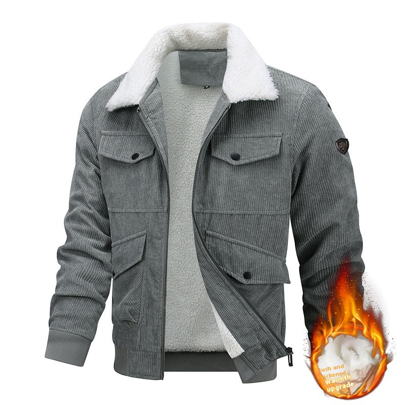 Men's Lapel Padded Fleece Jacket with Pockets (photo 5)