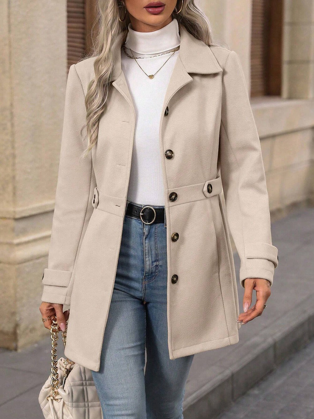 Women's Single-Breasted Lapel Mid-Length Coat (photo 11)