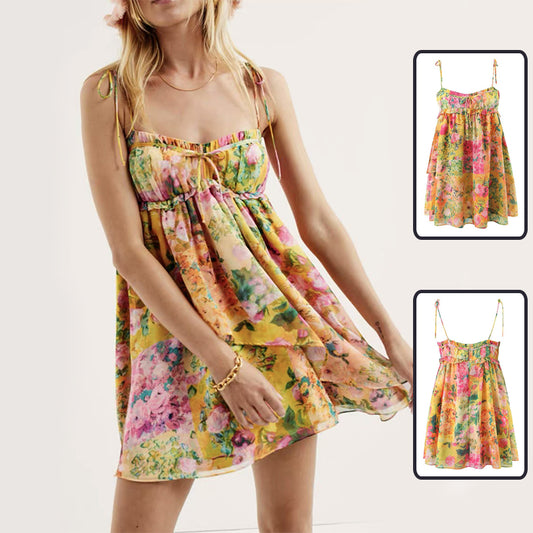 Women's Floral Strappy Ruffle Mini Dress