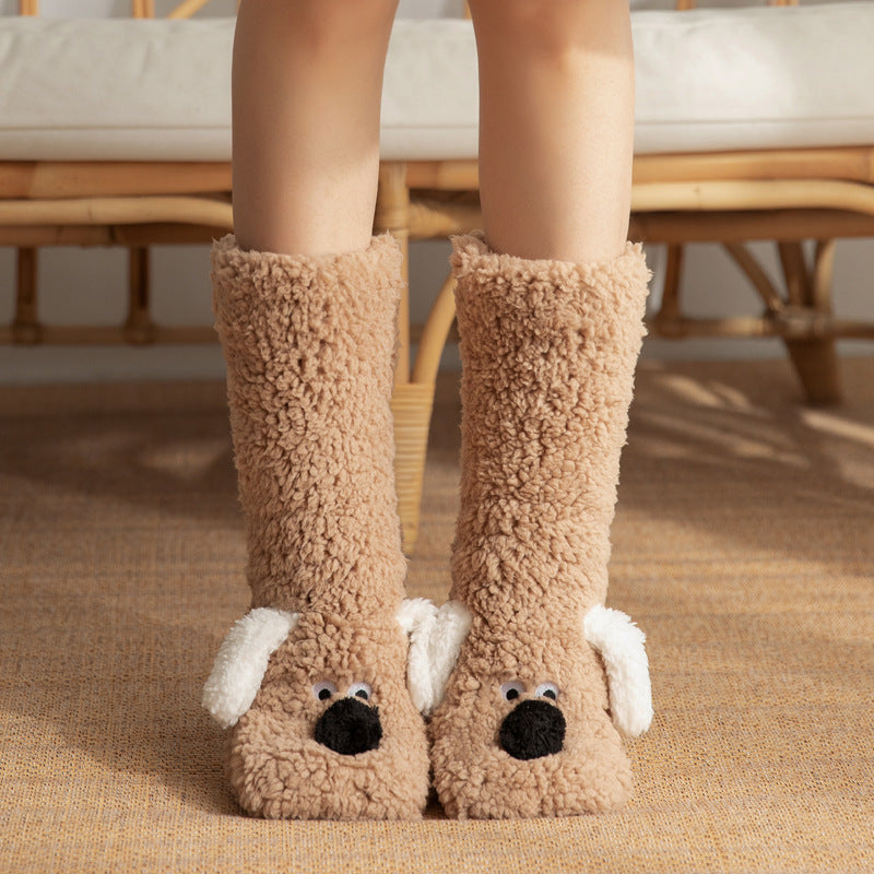 Women's Cartoon Dog Plush Floor Socks (photo 9)