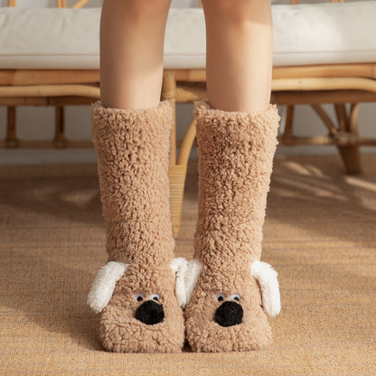 Women's Cartoon Dog Plush Floor Socks (photo 9)