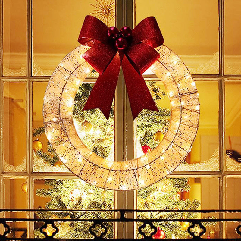 Battery LED Tinsel Christmas Wreath with Bow, 50 cm