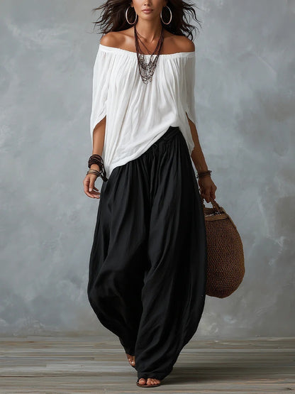 Women's Off-Shoulder Top and Flare Pants Set (photo 8)