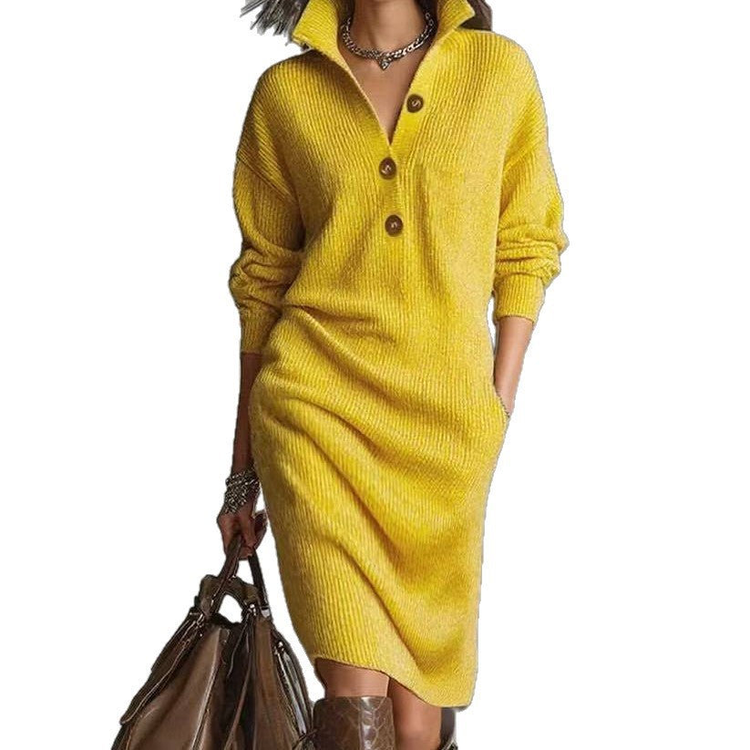 Women's Stand-Collar V-Neck Sweater Dress (photo 9)