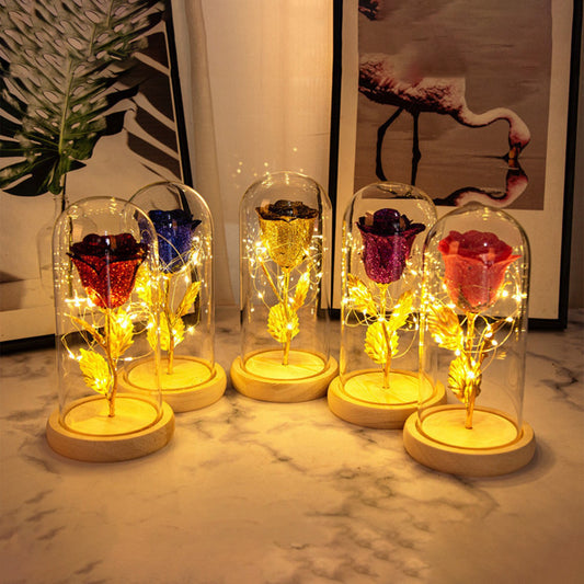 Preserved Rose with LED Lights in Glass Dome