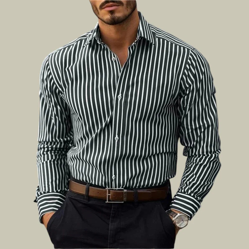 Men's Striped Long-Sleeve Lapel Button Shirt (photo 20)