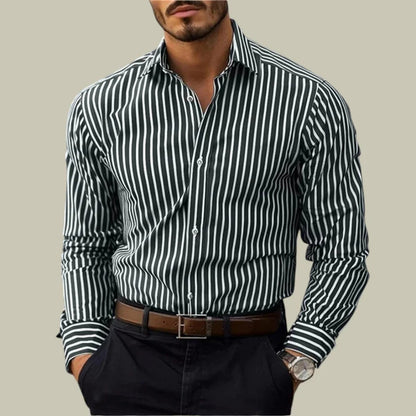 Men's Striped Long-Sleeve Lapel Button Shirt (photo 20)