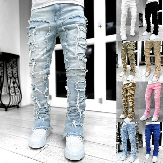 Men's Fringed Ripped Stacked Skinny Jeans