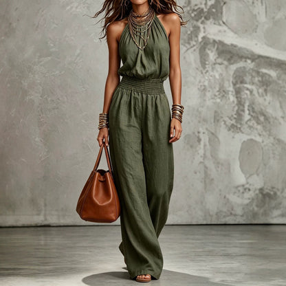 Women's Sleeveless Halter Backless Wide-Leg Jumpsuit (photo 4)