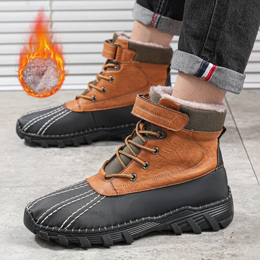 Fleece-Lined Lace-Up Mid-Calf Snow Boots