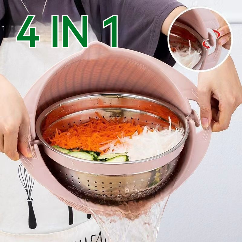Rotating Double-Layer Colander with Slicer Blades